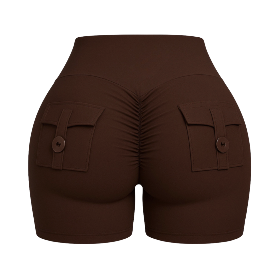 Sexy butt shorts in brown, designed to shape and accentuate curves with a flattering fit.