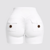 Sexy butt shorts in white with stylish back pockets designed to enhance and lift your curves.